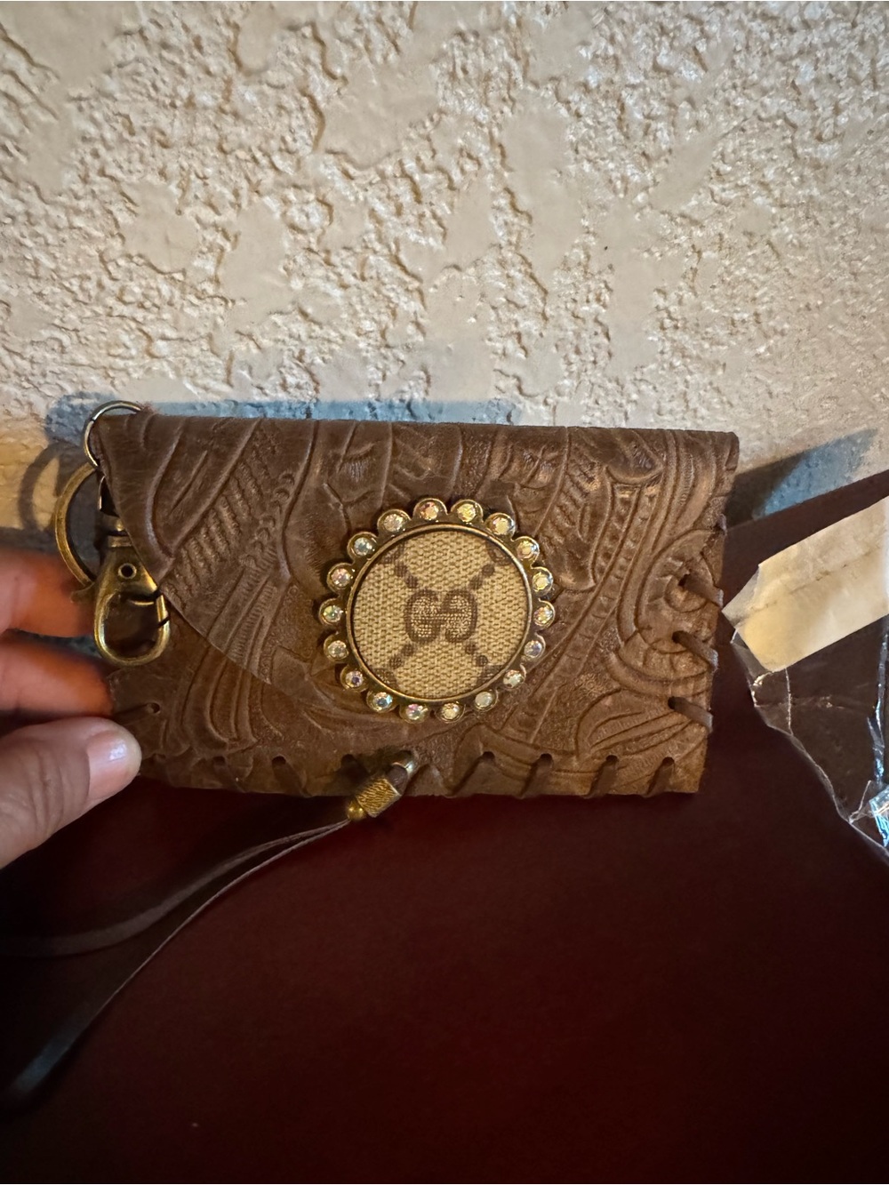 Keep it Gypsy Upcycled Brown Embossed Leather credit card holder